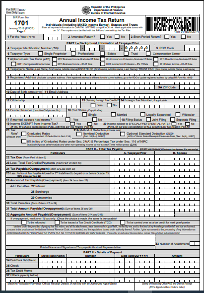 annual income tax return form